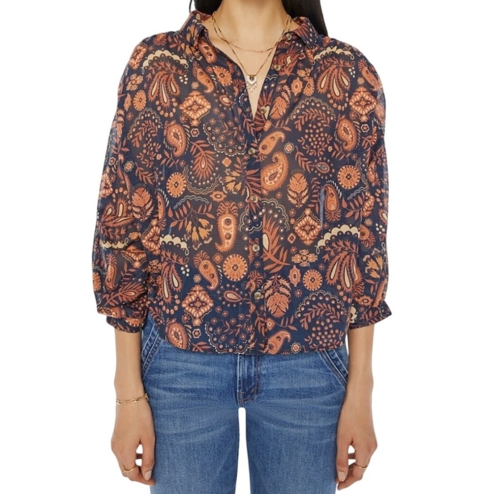 MOTHER NWT The Breeze Top Henna Happiness Paisley Floral Button Down Blouse XS